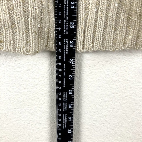 ALLEN B by Allen Schwartz Womens Sweater Medium Gold Knit Shimmery Crew Neck Zip - Picture 10 of 12